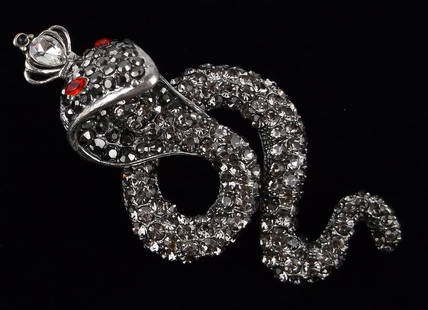 Big Mint Enameled Rhinestone King Cobra Snake Brooch: Mint Condition, In Like New Condition, Perfect