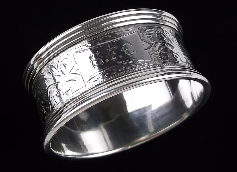 Mint Antique 1800s English Sterling Silver Napkin Ring Signed: Guaranteed Solid 925 Sterling Silver, in Excellent Condition