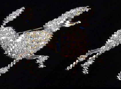 New Antique 1940s Designer Rhinestone Poodle Brooch: new condition