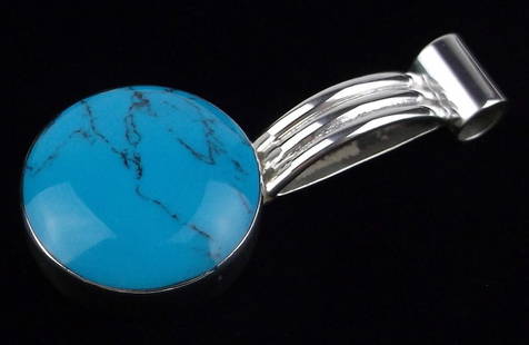 Mint Big Vintage Taxco Sterling Silver Turquoise Drop Pendant: Guaranteed Solid 925 Sterling Silver, in Excellent Condition