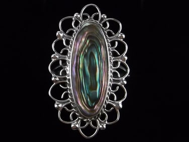 Mint Mid Century Taxco Sterling Silver Abalone Ring 8 LMV Signed