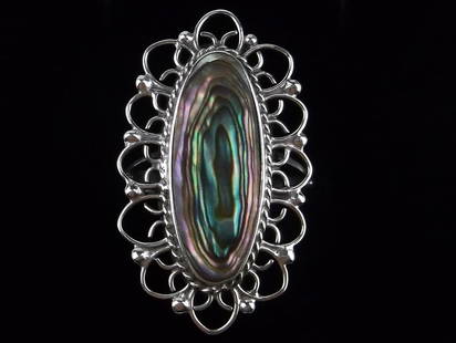 Mint Mid Century Taxco Sterling Silver Abalone Ring 8 LMV Signed: Guaranteed Solid 925 Sterling Silver, in Excellent Condition