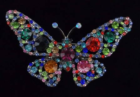Big Mint Enameled Rhinestone Butterfly Brooch: Mint Condition, In Like New Condition, Perfect
