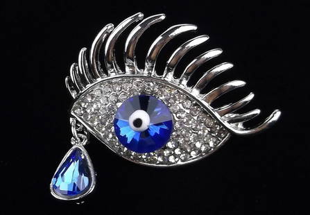 Mint Enameled Rhinestone All Seeing Eye Brooch: Mint Condition, In Like New Condition, Perfect