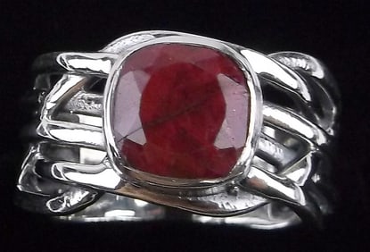 New Thick Sterling Silver 2ct Ruby Ring 7