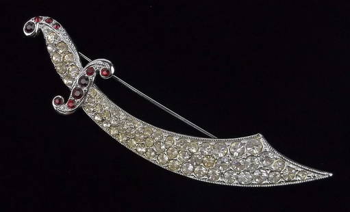 New Antique 1930s ORA Art Deco Rhinestone Sword Brooch: new condition