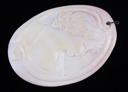 Mint Huge Signed Sterling Silver Shell Cameo Pendant Hand Carved: Guaranteed Solid 925 Sterling Silver, in Excellent Condition