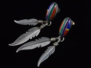 Mint Vintage Navajo Sterling Silver Spiny Coral Inlay Earrings