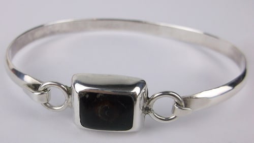 Stunning Vint Thick Taxco Sterling Silver Onyx Bracelet 7.5" Signed