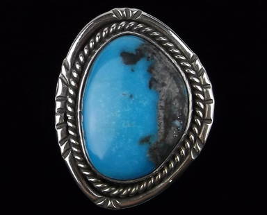 Mint Navajo Sterling Silver Thunder Mt Turquoise Ring 6 Vintage: handmade Genuine Navajo Sterling Silver in Excellent Condition