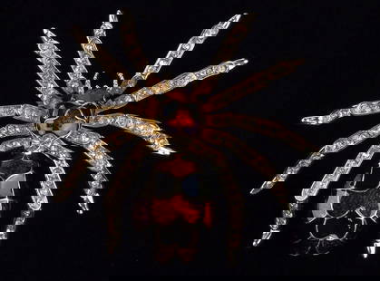 Big Mint Enameled Rhinestone Spider Brooch: Mint Condition, In Like New Condition, Perfect