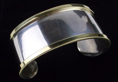 Mint Big Heavy Vint Taxco Sterling Silver Brass Cuff Bracelet 8"