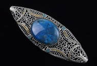 Mint Antique 1920s Art Deco Sterling Silver Turquoise Brooch