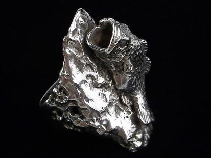 RARE Big Mint Gavan Riley Sterling Silver Bass Fish Ring 8.5: Guaranteed Solid 925 Sterling Silver, in Excellent Condition