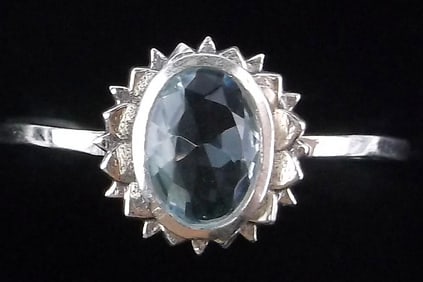 New Sterling Silver Blue Stone Sun Ring 9