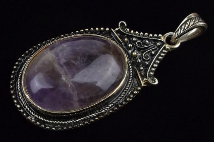 Mint Vintage Large Bali Healing Amethyst Pendant