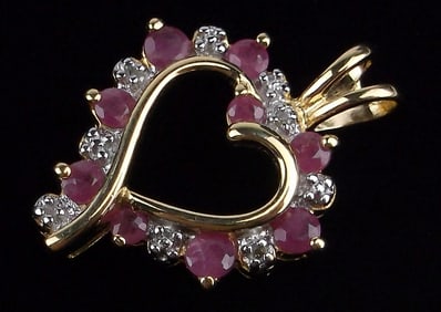 New Gold Over Sterling Silver Ruby Diamond Heart Pendant