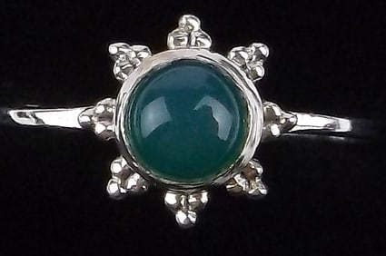 New Sterling Silver Bali Green Chalcedony Sun Ring 6