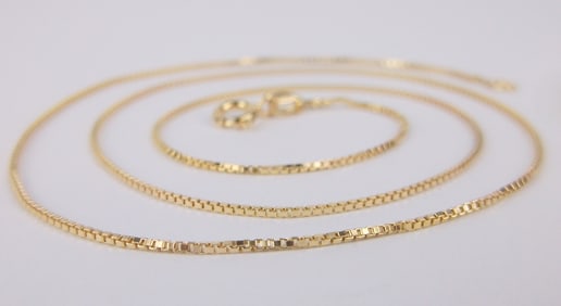 New Vint Italian Gold Over Sterling Box Chain Necklace 18"