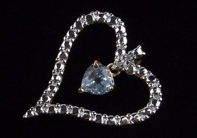 New Gold Over Sterling Blue Topaz Diamond Heart Pendant