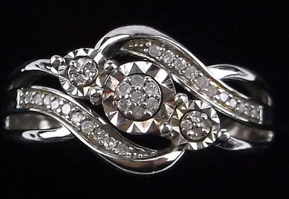 Mint Vintage Sterling Silver Diamond Engagement Ring 7