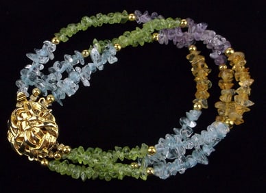 New 18kt Gold Plate Topaz Amethyst Peridot Bracelet 7.5"