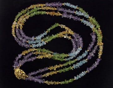 New 18kt Gold Plate Topaz Amethyst Peridot Necklace 22"