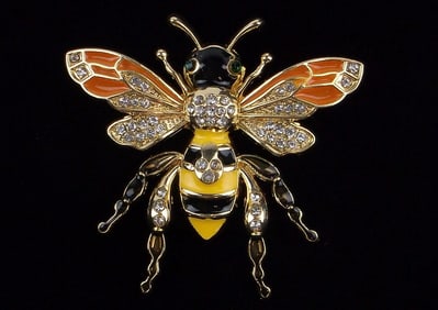 Mint Enameled Rhinestone Bee Insect Brooch