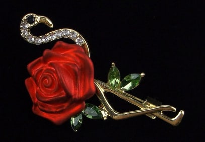 Mint Enameled Rhinestone Rose Flamingo Brooch