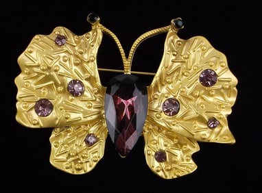 Mint Big Enameled Rhinestone Butterfly Brooch