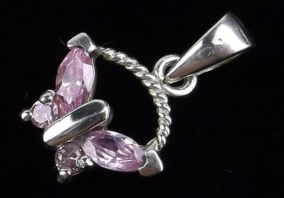 Mint Vintage Sterling Silver Pink Tourmaline Butterfly Pendant