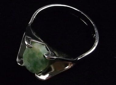 New Antique 1950s Sterling Silver Jade Ring 5