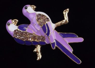 Mint Enameled Rhinestone Bird Brooch