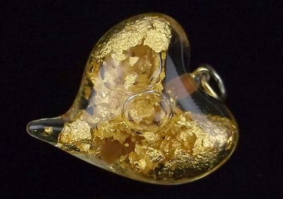Mint Vintage 14kt Gold Flake Glass Heart Pendant