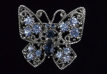 Mint Enameled Rhinestone Butterfly Brooch