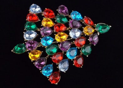 Mint Enameled Rhinestone Christmas Tree Brooch