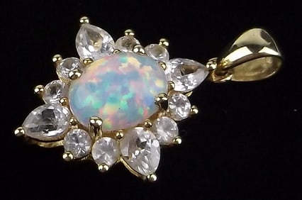 New Vint Jane Seymour Gold Over Sterling Opal Topaz Pendant