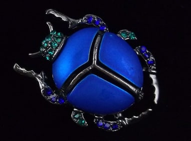 Mint Enameled Rhinestone Egyptian Scarab Beetle Brooch
