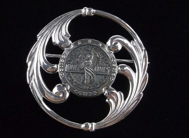 Mint Antique 1950s Thick Sterling Silver AT&T Phone Brooch