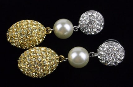 New Big Designer Signed Rhinestone Drop Earrings