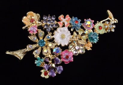 Big Mint Enameled Rhinestone Fairy Christmas Tree Brooch