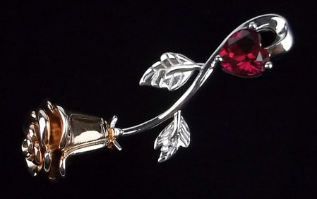 New Thick Sterling Silver .50ct Ruby Rose Pendant Big