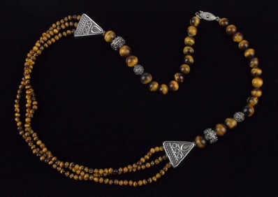 Mint Vintage Sterling Silver Bali Tigers Eye Necklace 22"