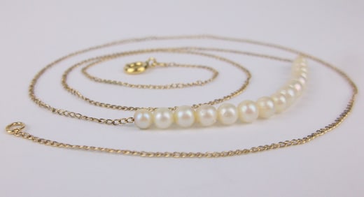 Stunning Antique 1950s 14kt GF Pearl Chain Necklace 20"