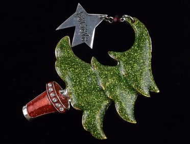 Stunning Vintage Enameled Rhinestone Christmas Tree Brooch