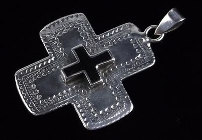 Mint Vintage Sterling Silver Onyx Cross Pendant