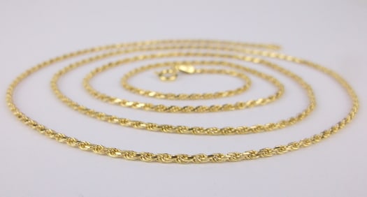 New Vint Italian Gold Over Sterling Rope Chain Necklace 30"