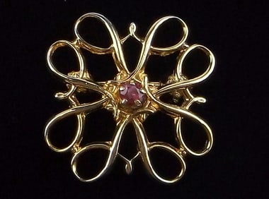 Mint Vintage Gold Over Sterling Silver Ruby Brooch Pin