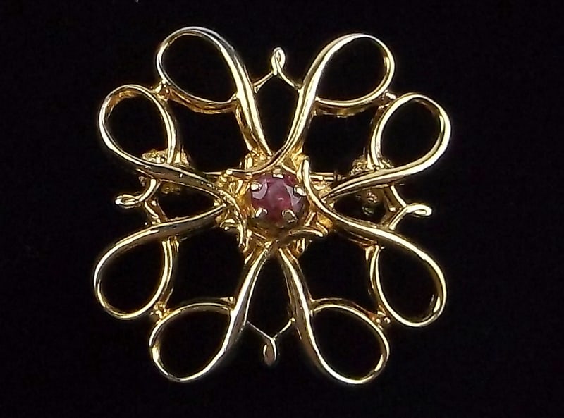 Mint Vintage Gold Over Sterling Silver Ruby Brooch Pin (1 of 2)