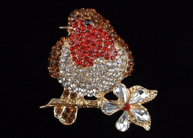 Mint Enameled Rhinestone Bird Brooch